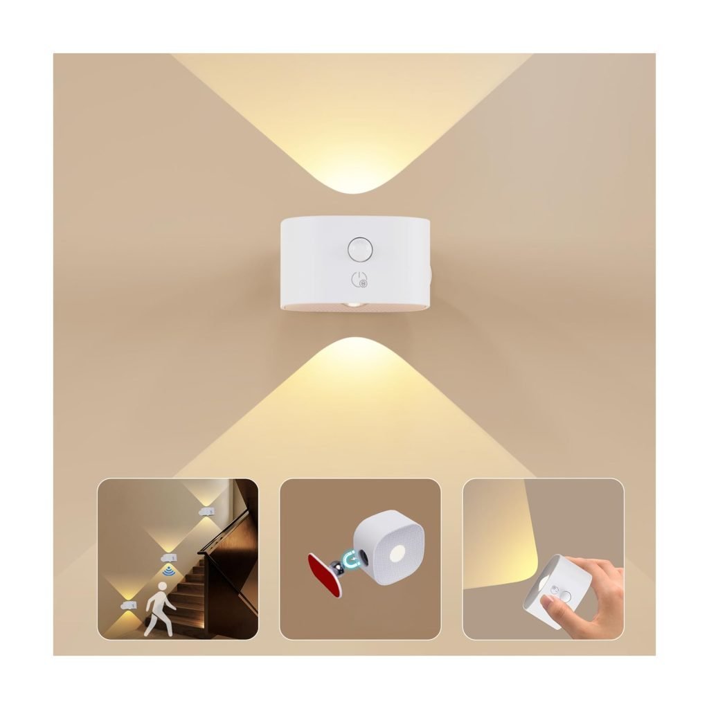 Aplique Pared Interior con Sensor de Movimiento: Iluminación LED Recargable, Control Táctil y Giratorio 360° para Ambientes sin Cables.