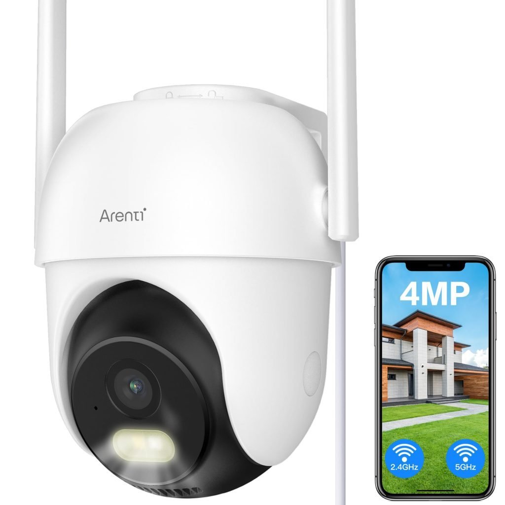 Arenti: Cámara Vigilancia WiFi Exterior de 2,5K/4MP con PTZ 355°, Seguimiento Automático y Alarma de Luz y Sonido