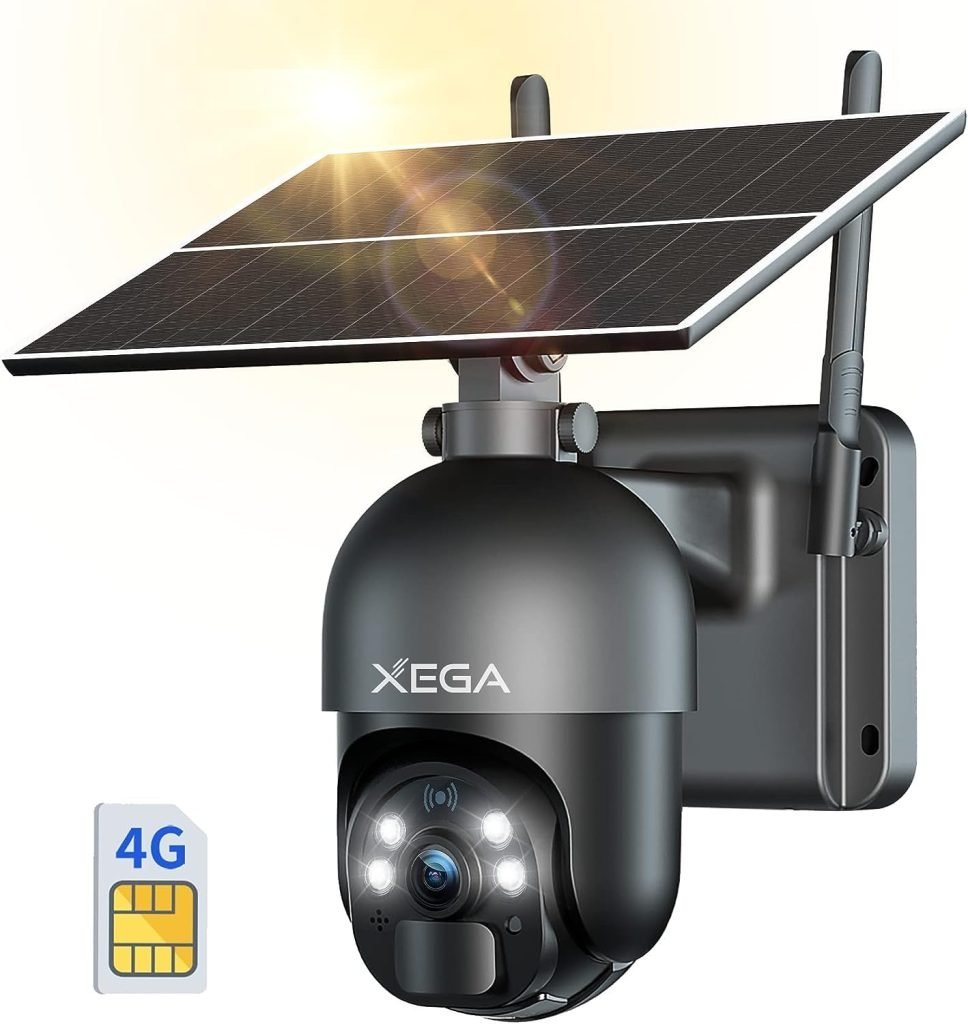 Cámara de seguridad inalámbrica Xega con energía solar: visión nocturna, conversación bidireccional y sensor de movimiento PIR.