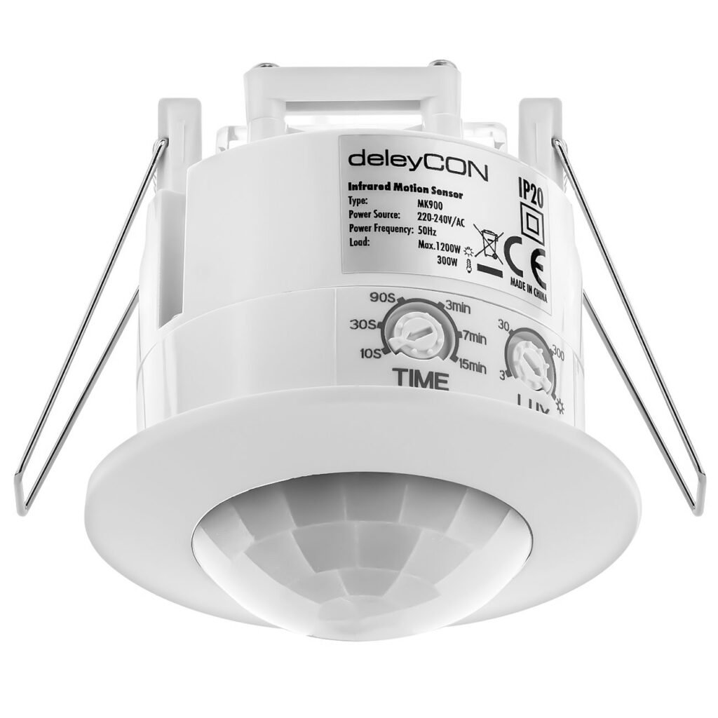 Detector de Movimiento DeleyCON: Cobertura 360° y Control de Luz para Interiores