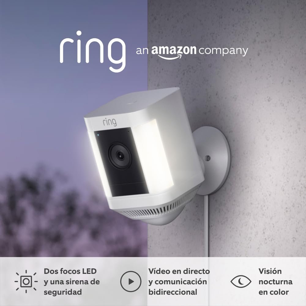 Cámara de Vigilancia Exterior Ring Spotlight Cam Plus: Seguridad Avanzada con Visión Nocturna y LED