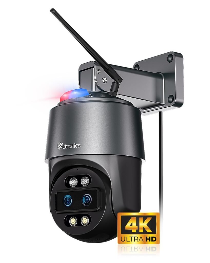 Ctronics Cámara de Vigilancia 4K: Seguridad Avanzada con Zoom Automático y Detección AI